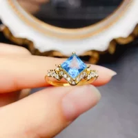 Новый натуральный топазовый камень кольцо S925 серебро инкрустированный основной камень 6*6 мм