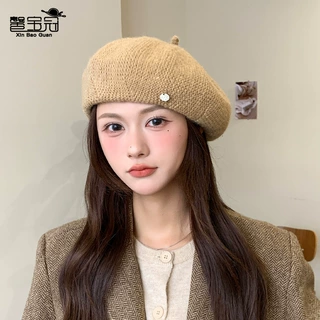 秋冬季针织贝雷帽氛围感休闲文艺画家帽韩版百搭显脸小蓓蕾帽子女