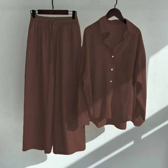 216g Weight Long Sleeve Sleeve Length 95% and above, Cotton, Cotton and Linen Fabric Type Leisure Suit Sets Type Casual, Home, Sports Occasion Shirt Collar Neckline Pocket Function Regular Fit Fit Type Solid Color Pattern 2025 Spring and Summer Season Women's, Adults Gender Temperament Commuter, British Style Style Amazon Women's 2-Piece Retro Plus Size 2025 Cotton And Linen Shirt Outfit High Waist Loose Trousers 19