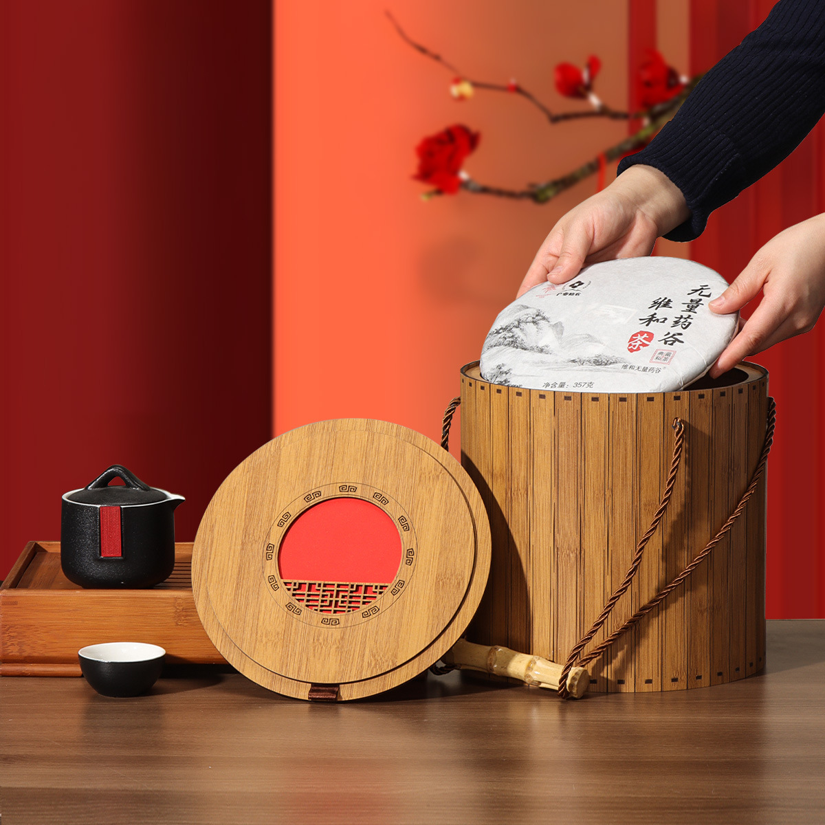 拼接竹筒茶叶盒多饼装茶饼普洱茶饼福鼎白茶贡眉空盒仿木盒茶盒