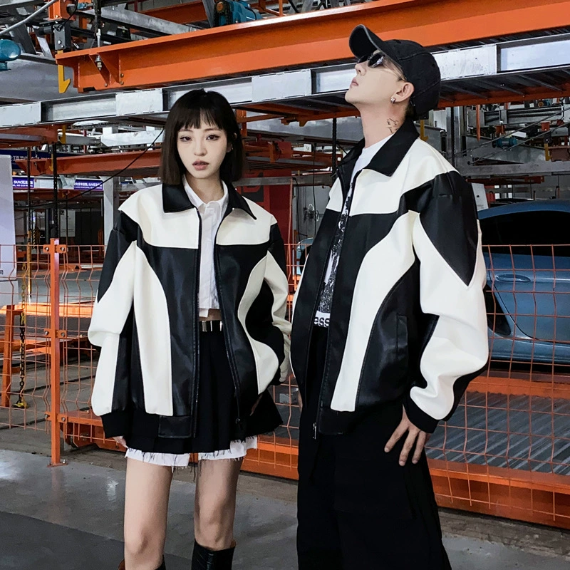 Пара кожаной одежды мужского осеннего и зимнего мужского корейского тонкого молодежного сшивания повседневная мотоциклетная кожаная куртка красавица
