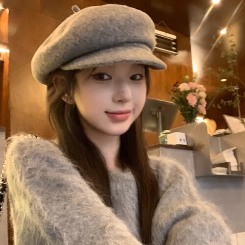 Three-dimensional shaped woolen beret women's autumn and winter warm hat Korean style face-showing little painter hat versatile octagonal hat