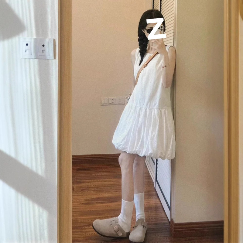 2025 Summer New Korean Style White Short Skirt Flower Bud dress Women's Slim Look Sleeveless Vall Skirt for Small Men 2025 Summer New Korean Style White Short Skirt Flower Bud dress Women's Slim Look Sleeveless Vall Skirt for Small Men