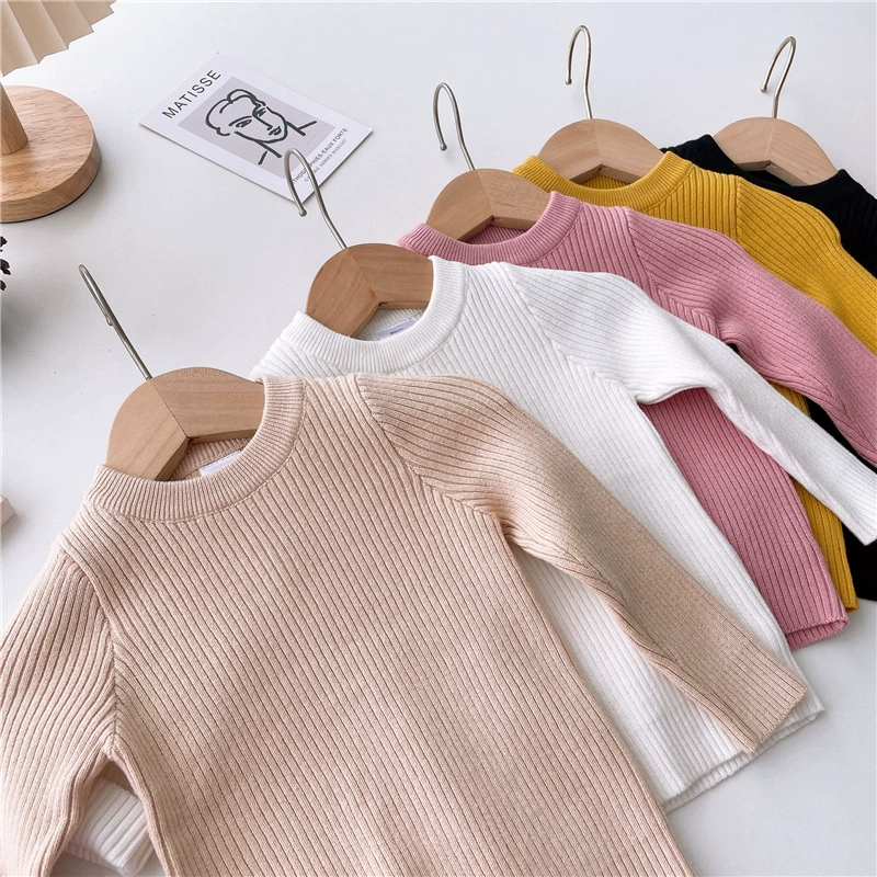 Осенне-Зимний вязаный свитер с хлопковой подложкой для девочек, детская эластичная детская одежда с круглым вырезом и ямой, внутренняя эластичная детская одежда для детей и женщин
