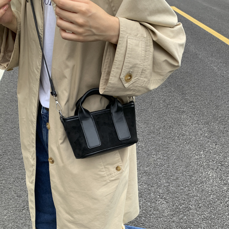 秋冬ins复古麂皮绒磨砂小包包女菜篮子包手拎手提单肩斜挎水桶包|undefined
