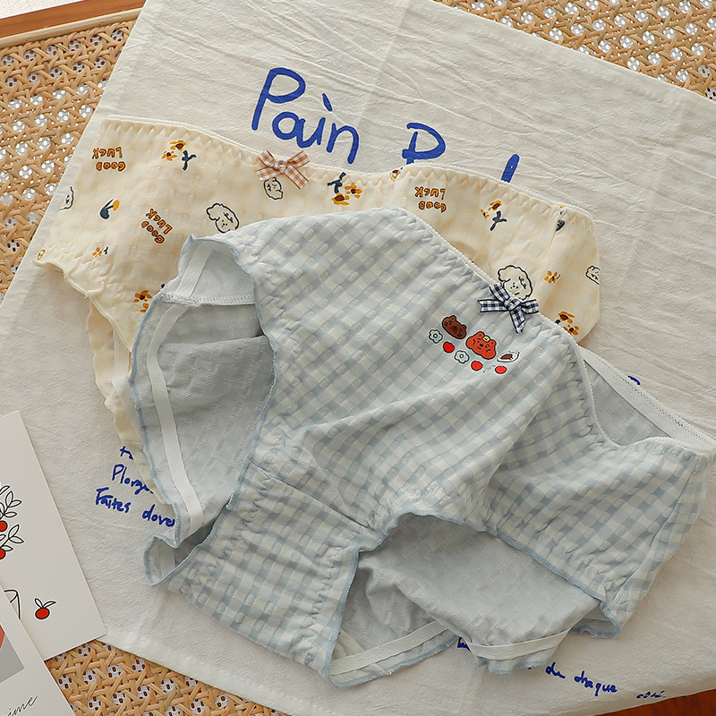 Women's underwear women's large size Japanese waist antibacterial breathable Plaid fat sister 200kg cotton crotch triangle head