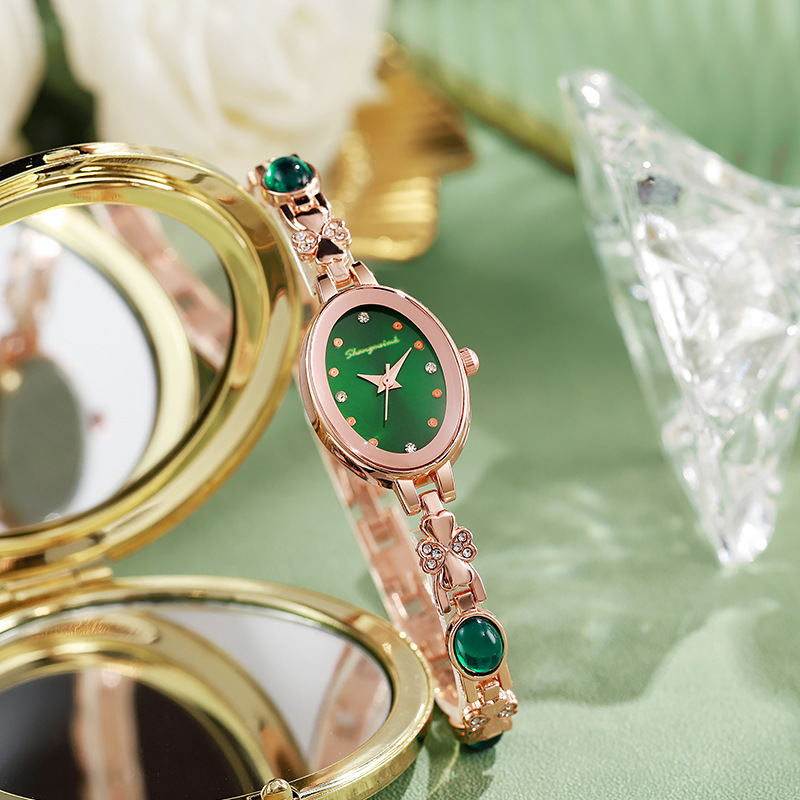 Joyería de lujo ligera con diamantes de cuarzo oval reloj de pulsera de mujer de alto valor visual temperamento de moda simple