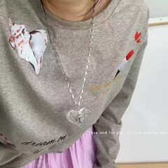 透明爱心十字架吊坠项链女甜酷辣妹风叠戴毛衣链配饰品