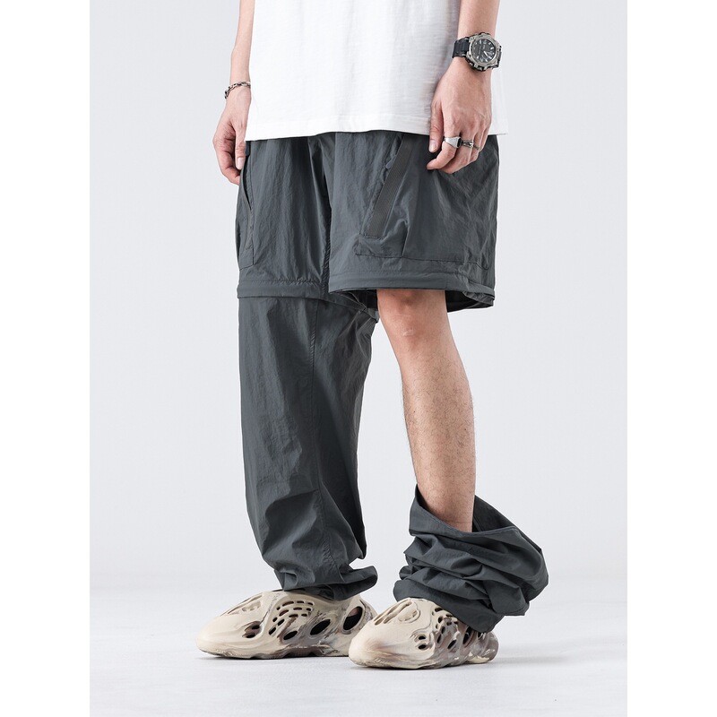 New fashion brand functional style high street detachable two-wear workwear split pants American loose straight casual pants