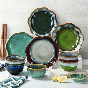 Japanese retro ceramic tableware, set, light luxury style