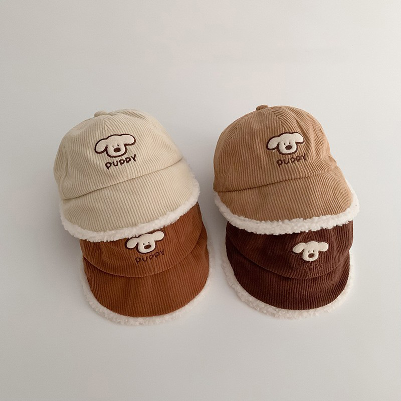 Otoño y invierno lindos sombreros de bebés de dibujos animados con grandes bordes para niños y gorras de lengua de goma para niñas calientes a prueba de viento sombreros de béisbol mareas