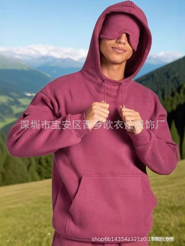 2025亚马逊欧美秋冬新款内置眼罩连帽衫纯色套头长袖卫衣|undefined