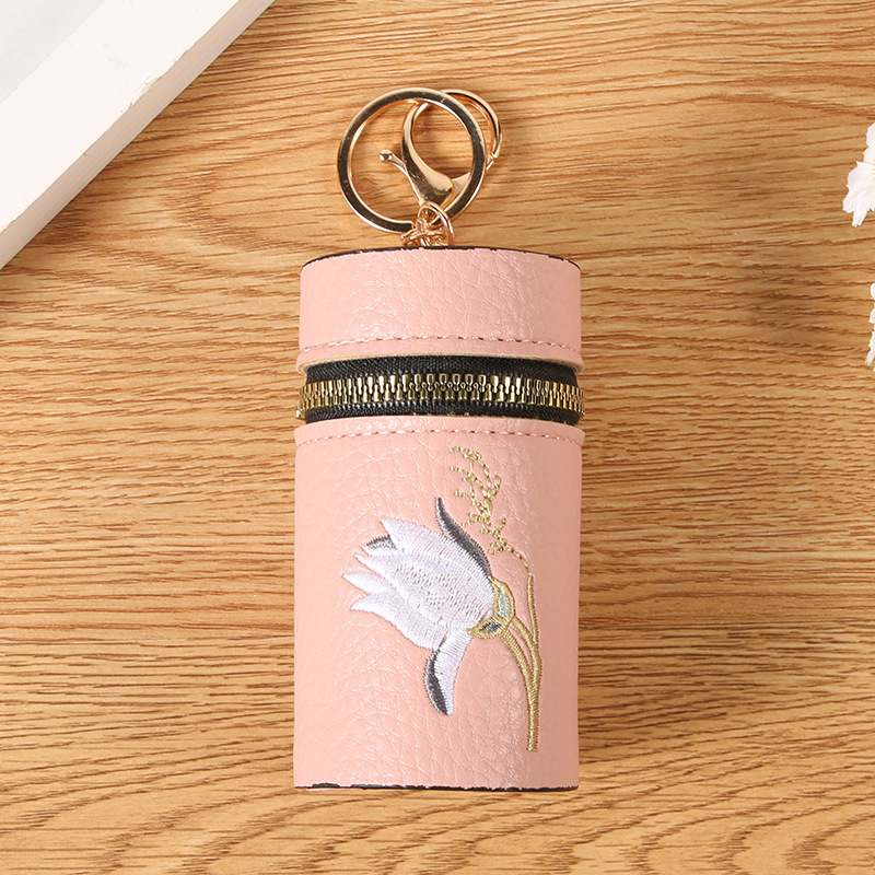 New women's bucket coin purse, retro cute portable earphone bag, key pouch, embroidered women's lipstick bag charm