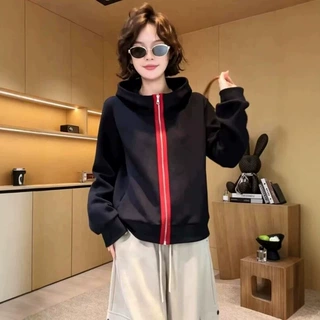 美式撞色连帽拉链卫衣外套女2026秋季新款设计感宽松休闲显瘦上衣