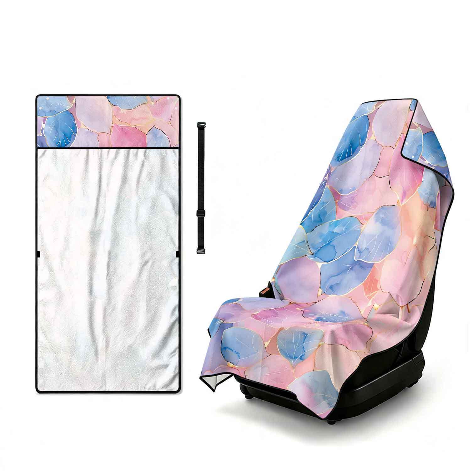 Printed bath towel and car seat cover 2-in-1, ultra-fine fiber outdoor beach and car dual-use universal seat cushion