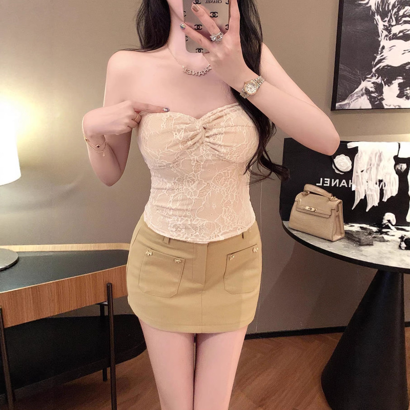 Purely Sexy Lace Twist-Tie Tube Top for Women, Summer Inner Wear with Chest Pads, Slim Fit, Flattering Back Design, Trendy Top Purely Sexy Lace Twist-Tie Tube Top for Women, Summer Inner Wear with Chest Pads, Slim Fit, Flattering Back Design, Trendy Top