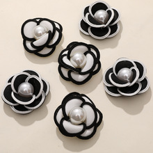 韩国大东门小香风珍珠布艺山茶花DIY手工胸针鲨鱼夹服装辅料配件