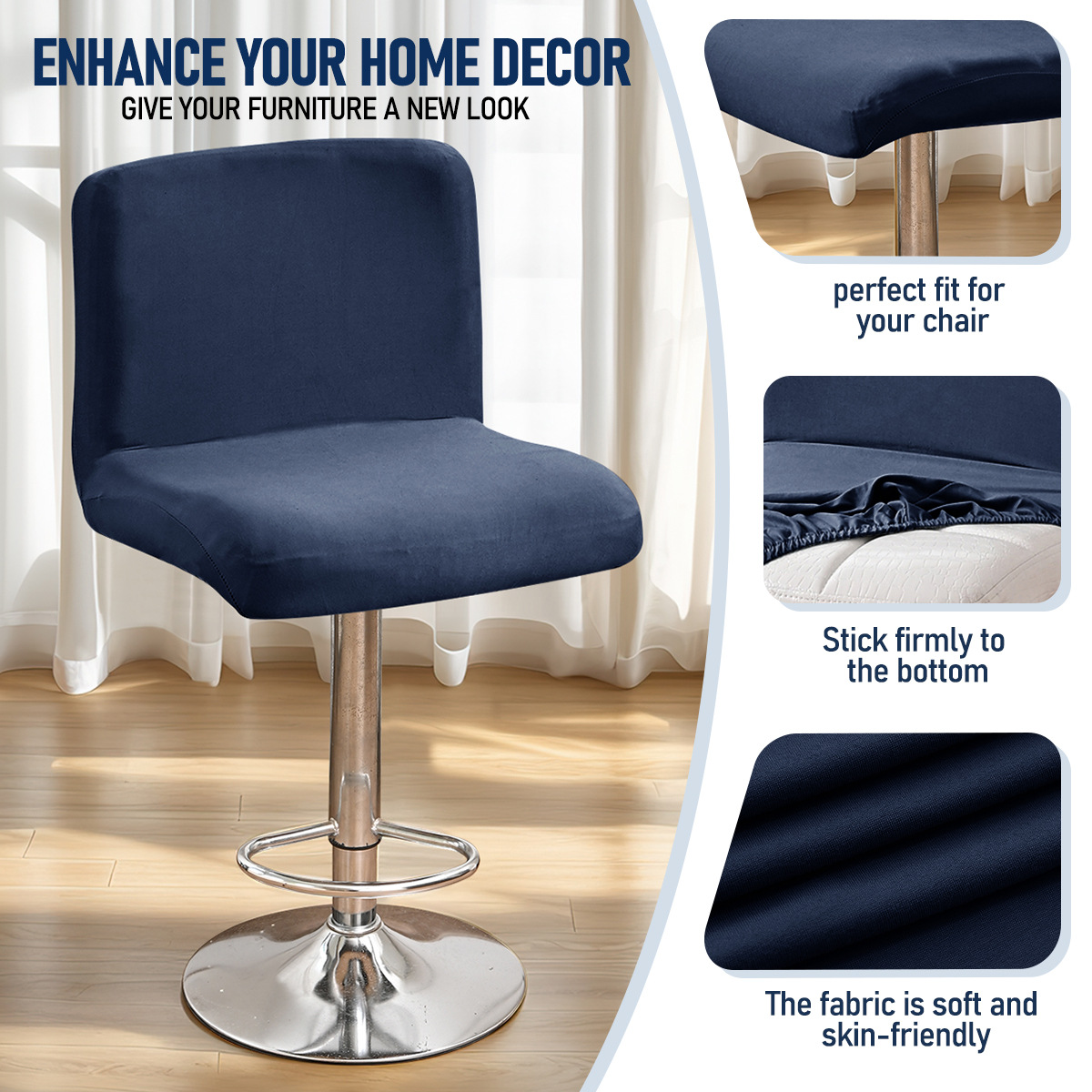 Transfronterizos sólidos elásticos de seda de leche cubierta de silla de espalda baja cubierta de bar de Europa y América cubierta de silla giratoria cubierta de taburete alto TEMU