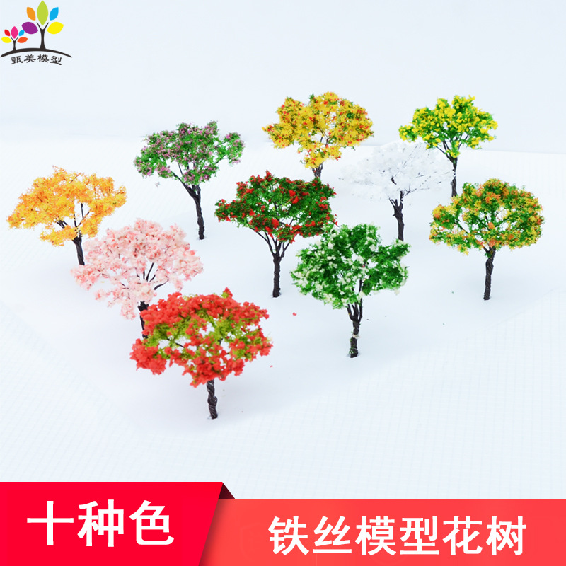 Edificio de mesa de arena modelo pequeño árbol mini alambre flor árbol micro simulación paisaje hecho a mano acabado árbol anillo arte paisajismo material