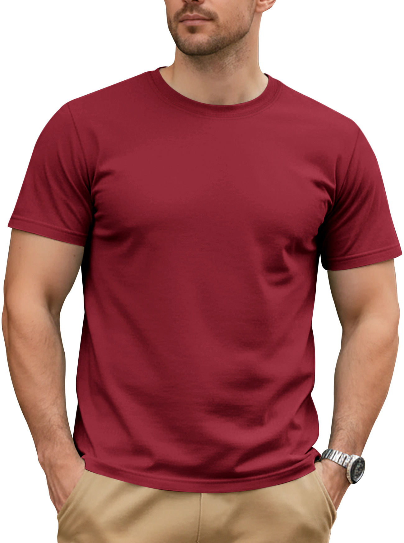 Comercio exterior transfronterizo de Europa y los Estados Unidos Amazon verano masculino de color sólido simple camiseta de cuello redondo de algodón transpirable de manga corta