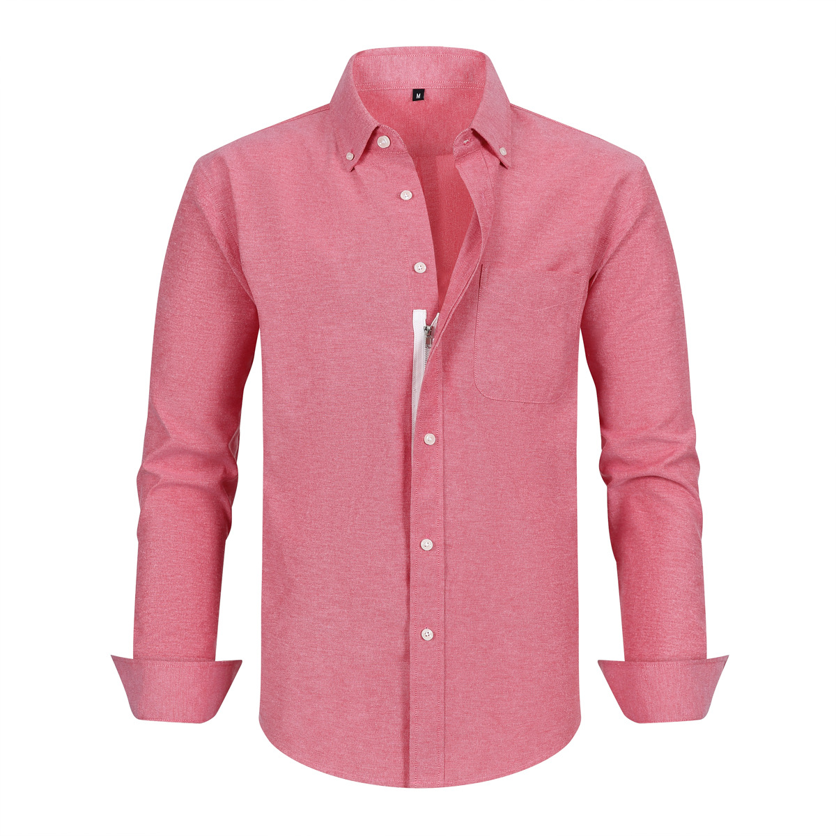 Camisa Oxford con cremallera para hombre, de liquidación a bajo precio, manga larga, estilo casual de negocios, color sólido, modelo de exportación de Amazon.