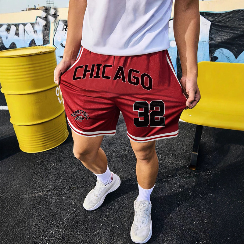 Summer Red 23 Basketball Shorts Beach Shorts Straight Men's Trendy