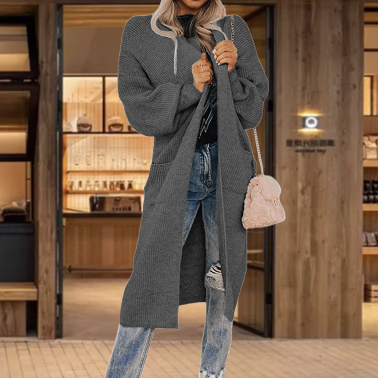 Damen Strickcardigan Mit Taschen Langarm Strickjacke Für Damen_voghion.com