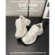 Sheepskin Version Inner Heightening Dad Shoes for Women 2024 Summer Mesh Breathable Slimming Look Thick-soled Casual Shoes White Sports Shoes