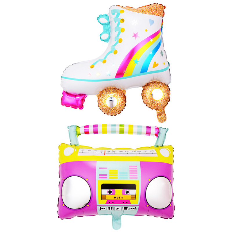 新款收音机气球儿童生日装饰铝箔溜冰鞋气球录音机旱冰鞋造型铝膜