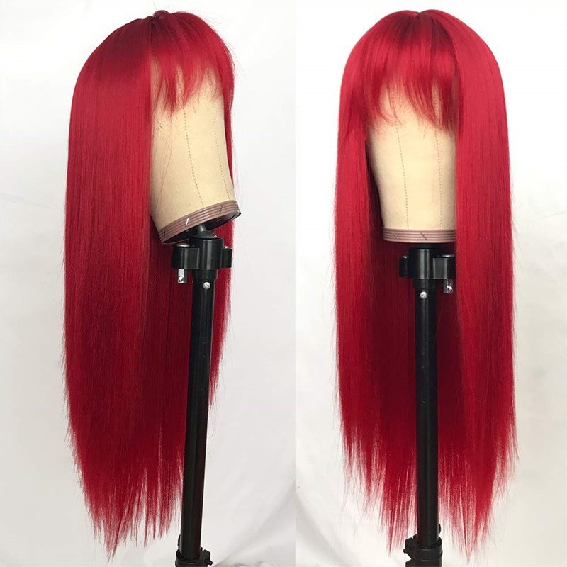 Synthetische Perücke, modisch, bunt, gerader Pony für Damen, mit synthetischem Faser-Stirnband_voghion.com