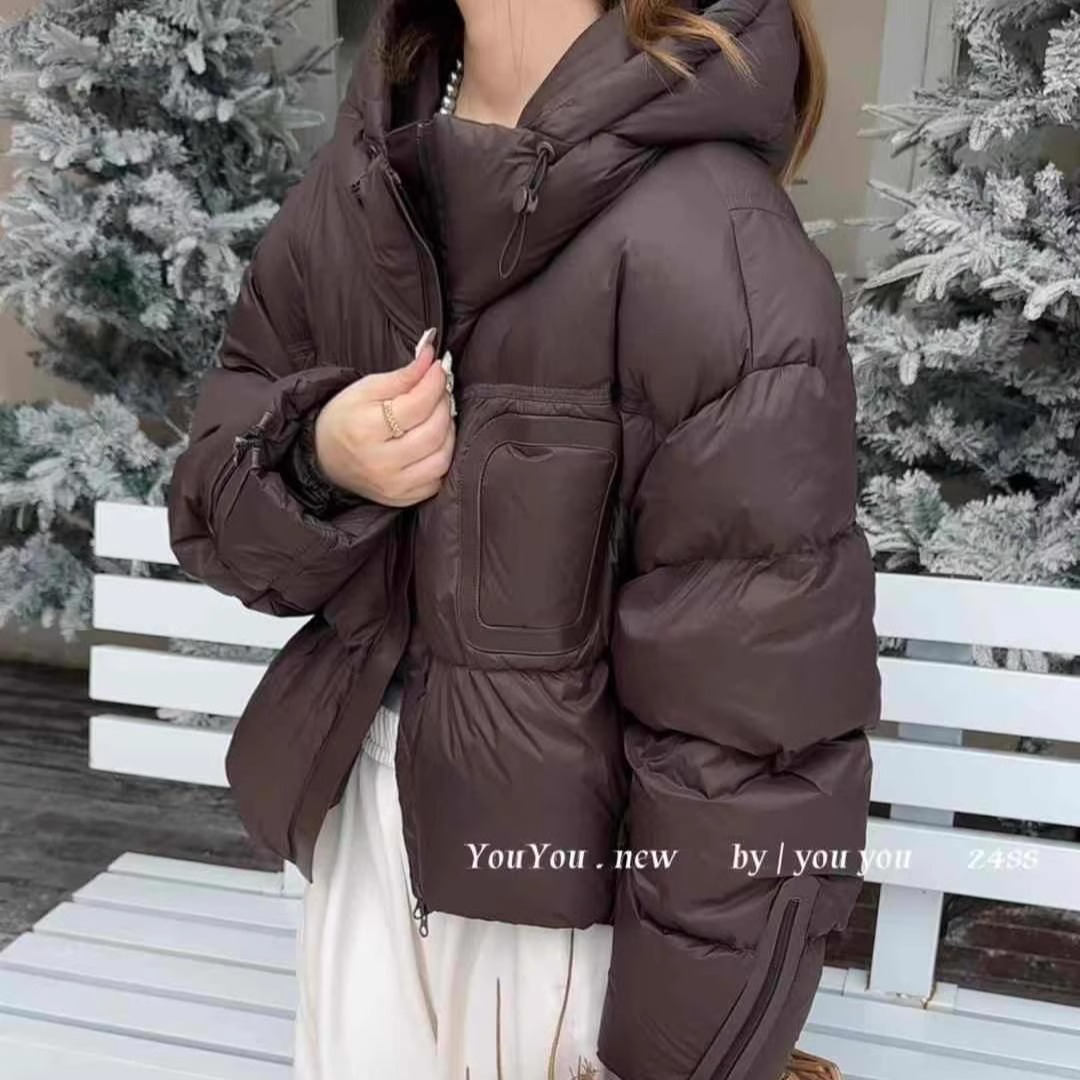 Suede fashionable keep warm winter down jacket with hood with zipper