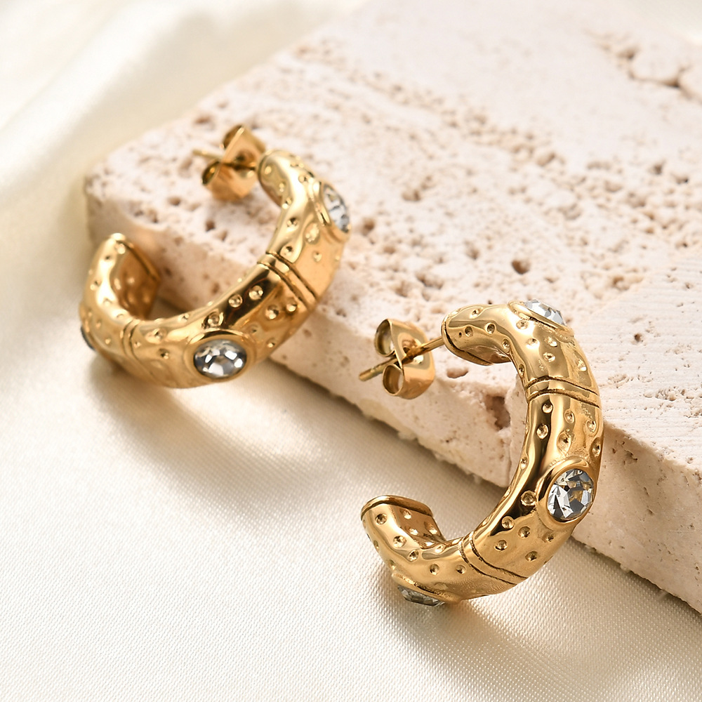 Solid Color Pattern Women's Gender 1 Pair Vintage Style Solid Color Plating Inlay Titanium Steel Zircon 18k Gold Plated Hoop Earrings
