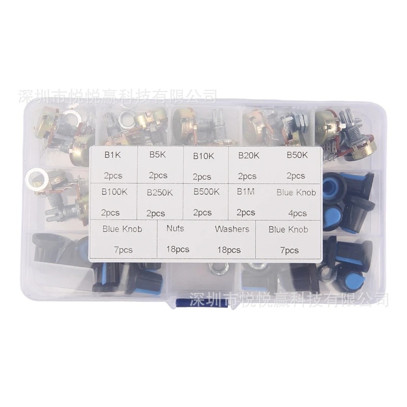 18PCS WH148单联B1K/20K/50K/100/500K 1M功放音量旋转电位器开关