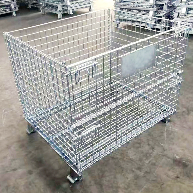 折叠式镀锌仓库笼 仓储笼厂家直供一面开门可堆垛网格铁框
