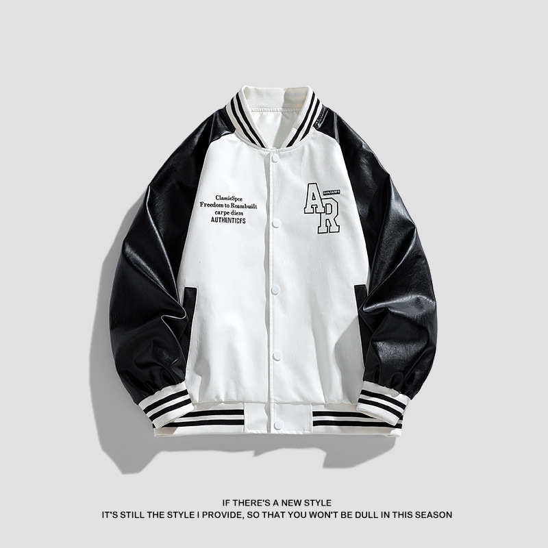 Transfronterizos grandes chaquetas de moda de marca de moda de cuello vertical ocio comercio exterior primavera y otoño nuevo tipo suelto chaqueta de cuero de locomotora de hombre