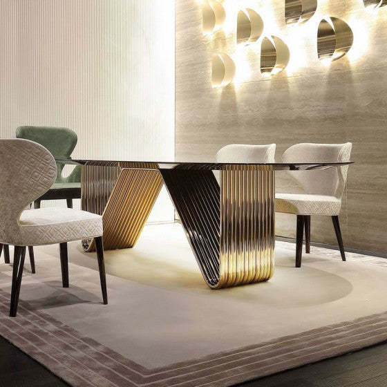 轻奢不锈钢玻璃顶餐桌设计师大理石创意桌酒店别墅客厅长方形桌