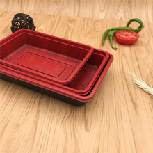 塑料包裝盒一次性快餐盒紅黑單格外賣打包盒便當盒