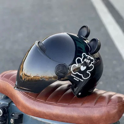 Motosiklet kaskı (dəbilqə) new model for all seasons, sun - white-bear-black-brown-sunscreen-long-lenses-ears-3c-certified-rainproof-one-size-fits-all-unisex-head-circumference-53-60cm