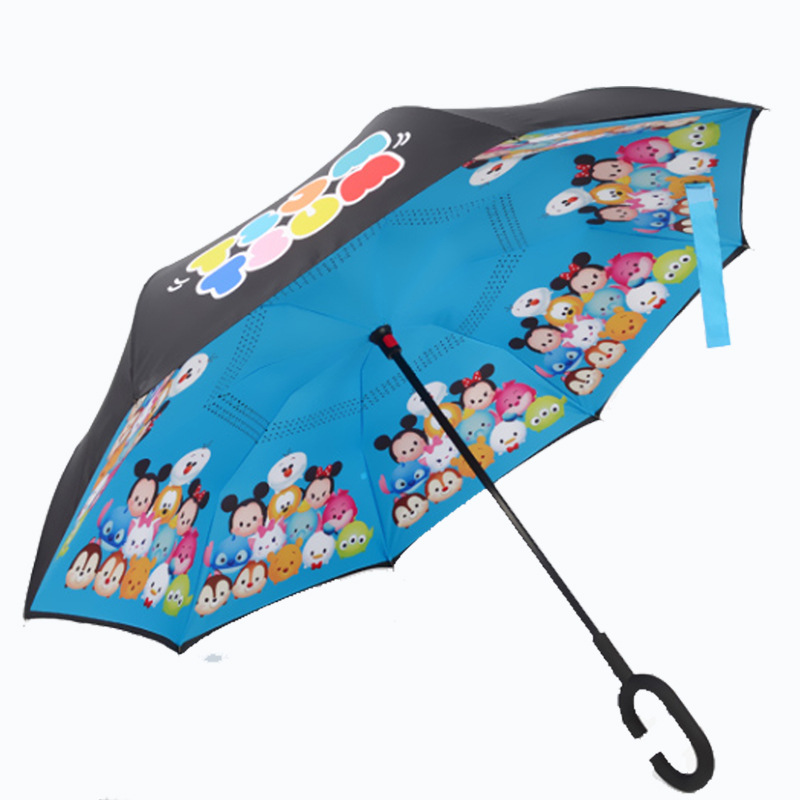 Cartoon reverse umbrella student car umbrella double straight long handle umbrella sunny and rainy dual-use umbrella umbrella umbrella wholesale
