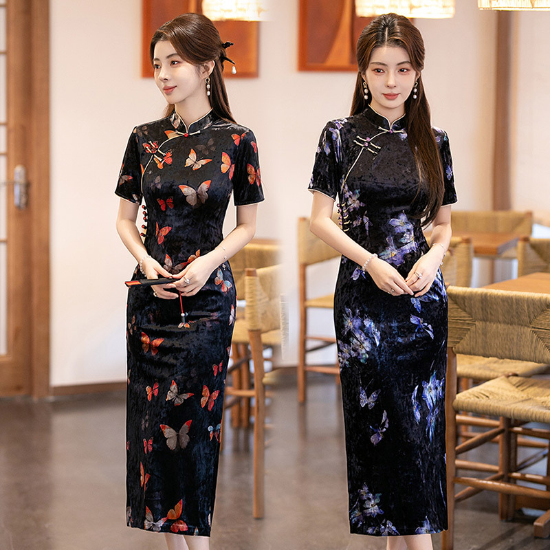 2025秋季新款旗袍复古民国风新中式短袖旗袍气质老上海年轻款长款