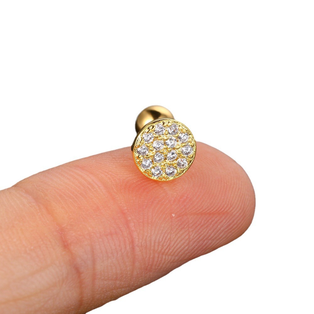 Piercing circular full diamond bone nail for women with zirconia thread twisted ball ear buckle popular earrings_voghion.com