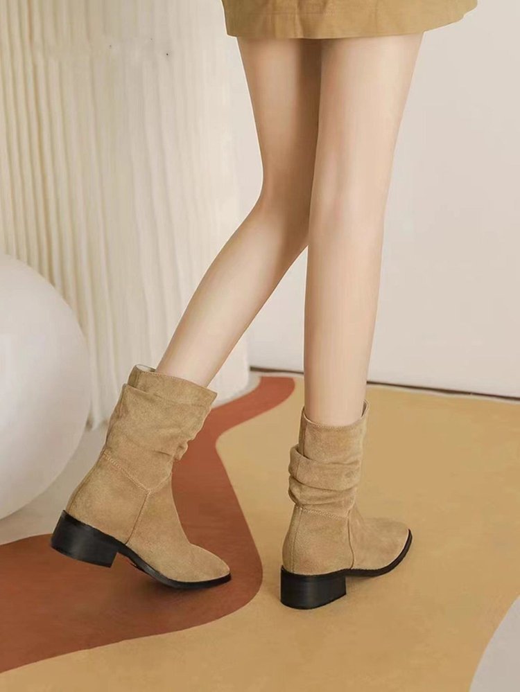 ShoeVault 2025 Wiosna Nowe Retro Szpiczaste Buty Na Grubym Obcasie Krótkie Kowbojskie Buty Do Jazdy w Stylu Western Dla Kobiet_voghion.com