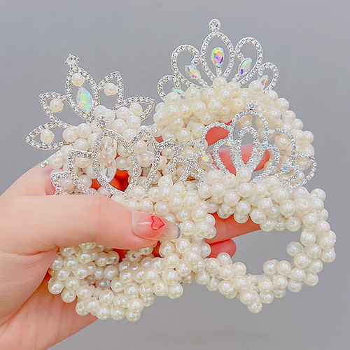 Korean hair accessories crown headwear for girls and children, hair ties for princesses, buns, little girls' pearl hair bands