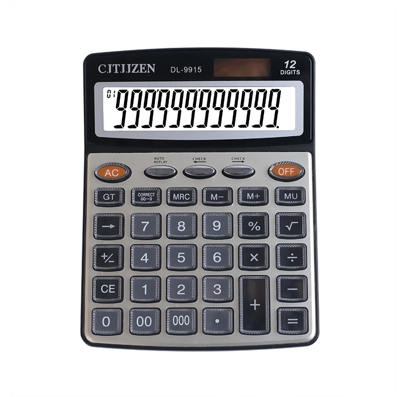 Calculadora solar de 12 bits DL-9915 Calculadora de botón de cristal de oficina de contabilidad de doble potencia al por mayor