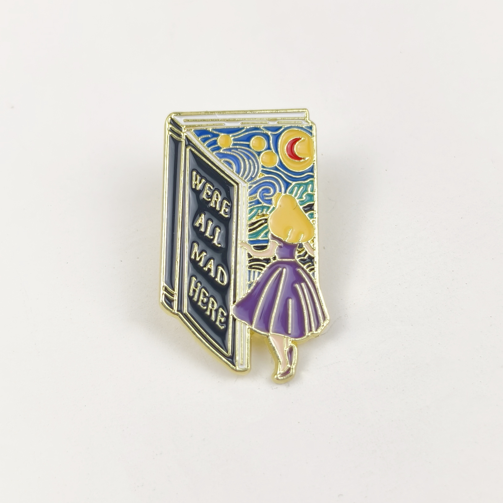 Estrella europea y americana Noche de luna y princesa Broche de aleación Diseño de aceite de gota Adornos geométricos de dibujos animados Insignia de vestir Pin de cuello