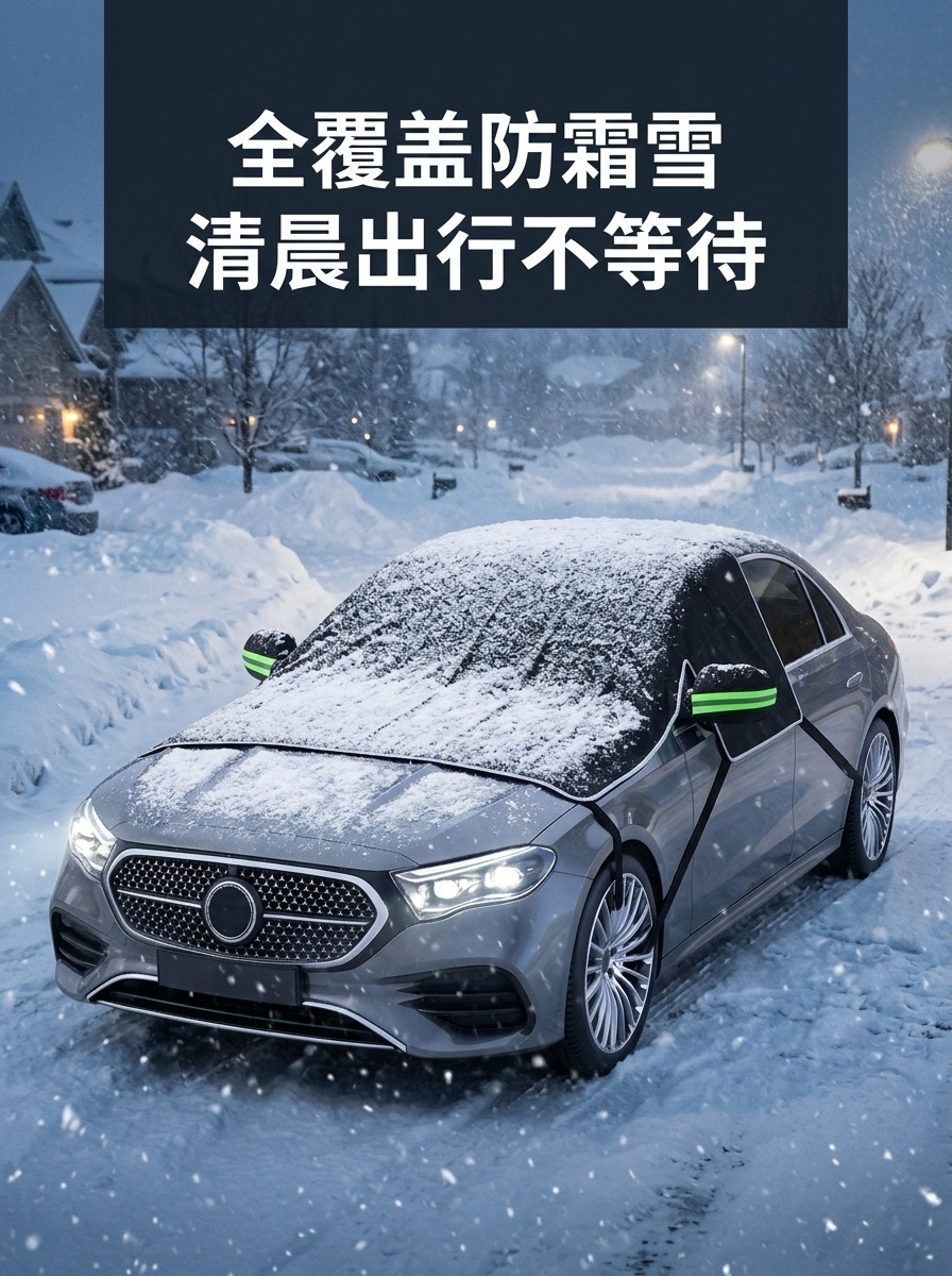 600D Oxford cloth car snow cover for front windshield, anti-freeze cover, frost-proof, snow-proof, winter half-cover car cover