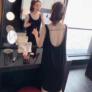 Solid Color Sleeveless Plus Size 150kg Nightgown for Women Summer Loose Sweet Vest Dress Mid-Length Suspender Pajamas Summer Thin Style