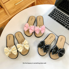 New Korean style press diamond bow girls indoor and outdoor home wear children's slippers soft non-slip girls' slippers