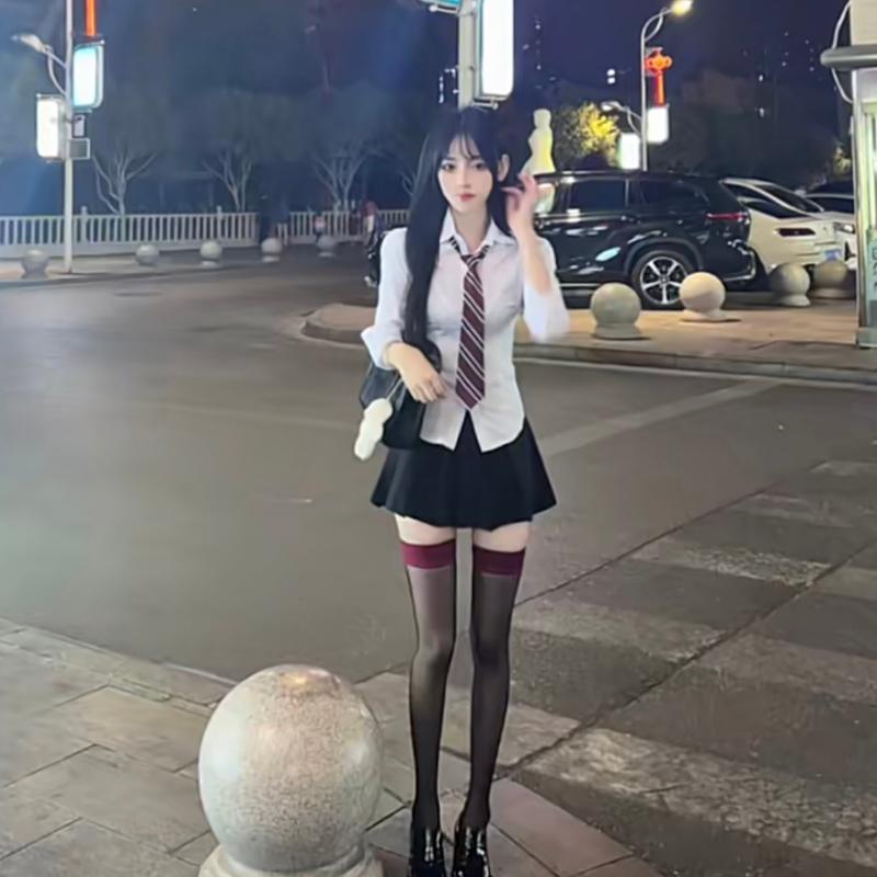 纯欲风辣妹收腰衬衫JK制服长袖女冬季日系学院风百搭显瘦白色衬衣