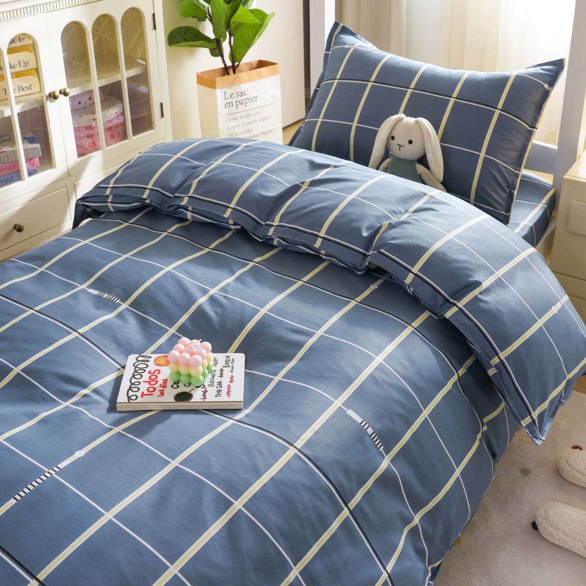 Cama de dormitorio de estudiantes universitarios de algodón de tres piezas de sábanas cubiertas de cama de cama de cama de cama de alta altura y baja seis